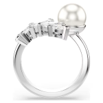 Mesmera open ring Crystal pearl, Marquise cut, White, Rhodium plated