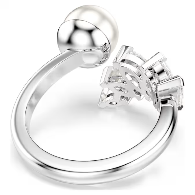 Mesmera open ring Crystal pearl, Marquise cut, White, Rhodium plated