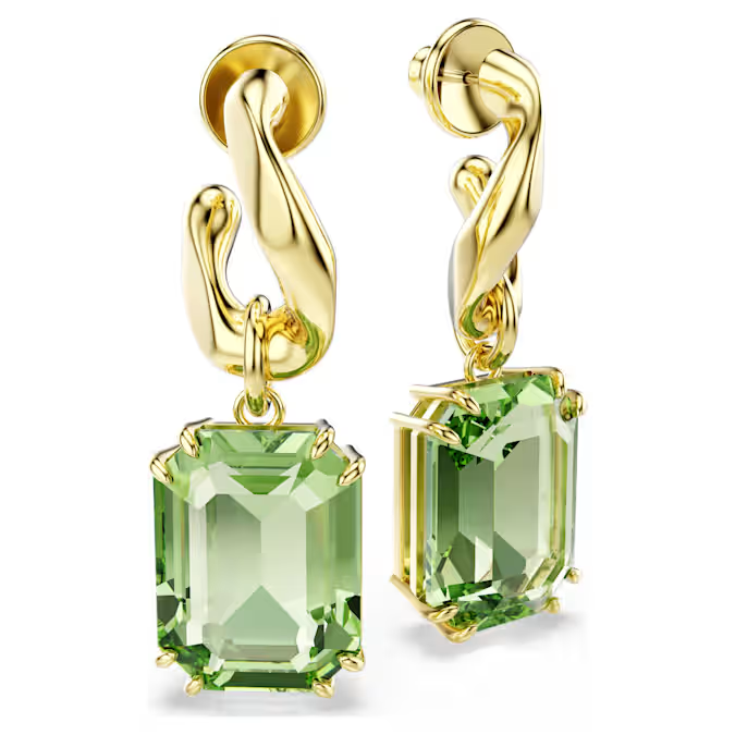 Millenia drop earrings Octagon cut, Green, 18K gold finish