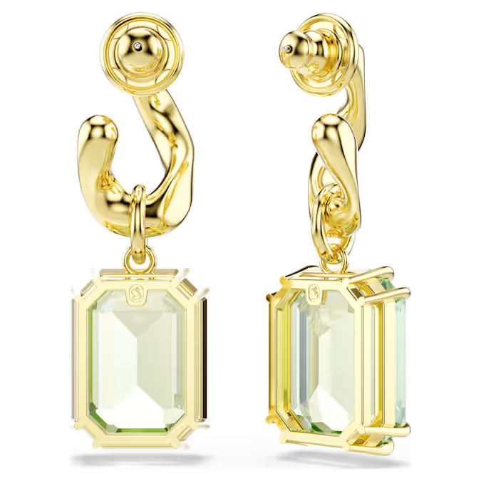 Millenia drop earrings Octagon cut, Green, 18K gold finish