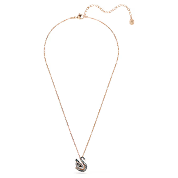 Swan pendant Mixed cuts, Swan, Black, 18K rose gold finish