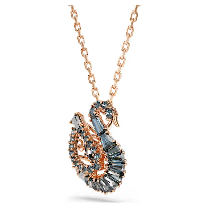 Swan pendant Mixed cuts, Swan, Black, 18K rose gold finish