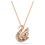 Swan pendant Mixed cuts, Swan, Black, 18K rose gold finish