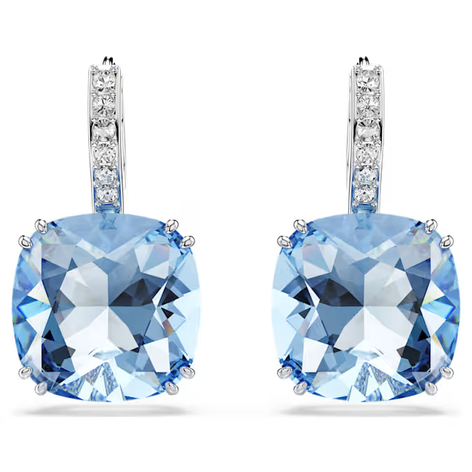 Millenia drop earrings Cushion cut, Blue, Rhodium plated