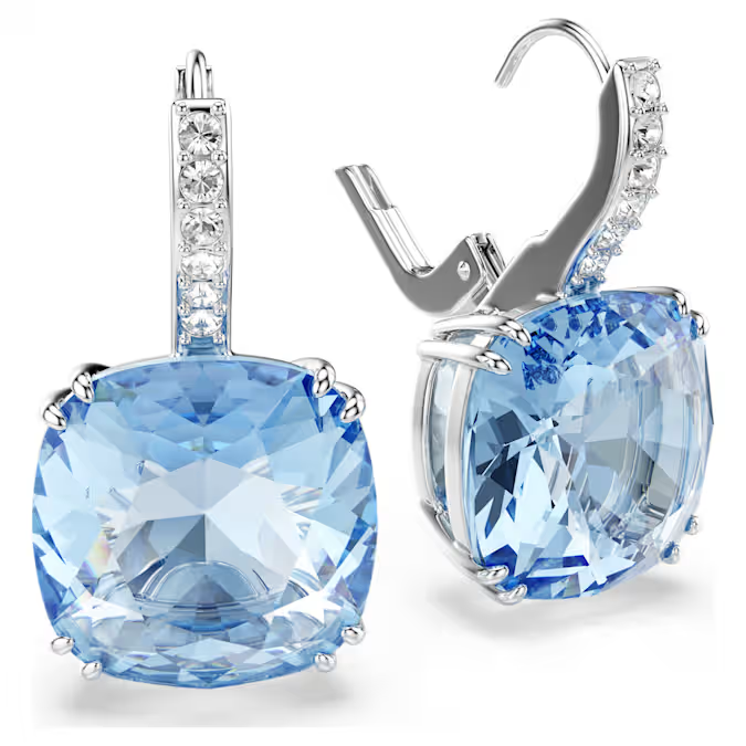 Millenia drop earrings Cushion cut, Blue, Rhodium plated