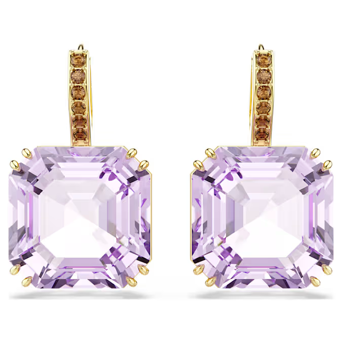 Millenia drop earrings Square cut, Purple, 18K gold finish