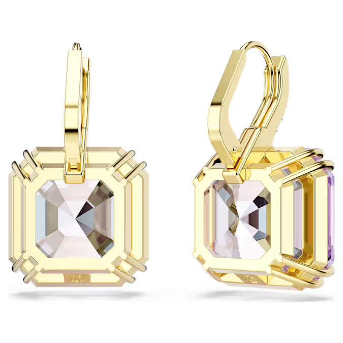 Millenia drop earrings Square cut, Purple, 18K gold finish