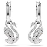 Swan drop earrings Mixed cuts, Swan, White, Rhodium plated