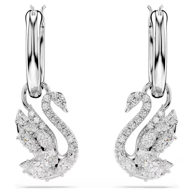 Swan drop earrings Mixed cuts, Swan, White, Rhodium plated