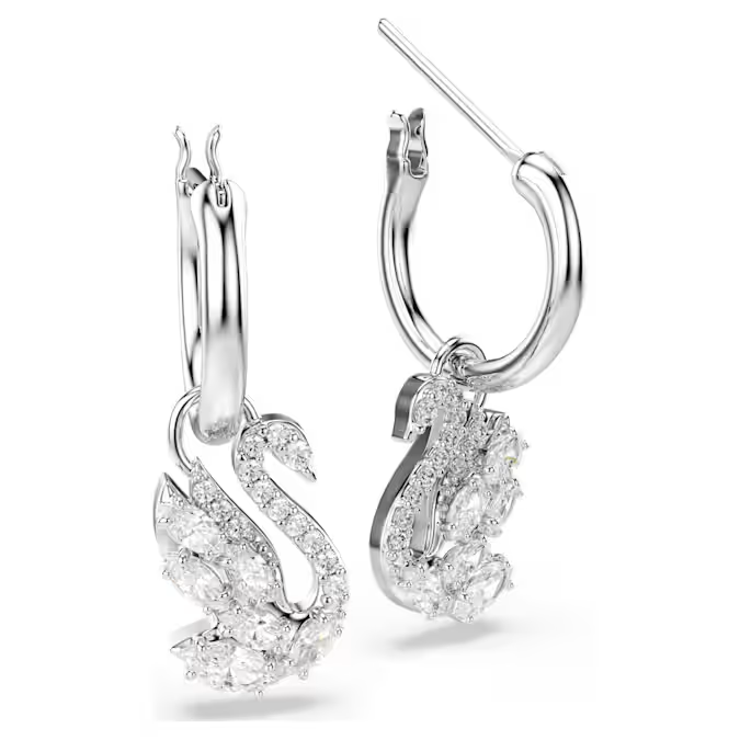 Swan drop earrings Mixed cuts, Swan, White, Rhodium plated