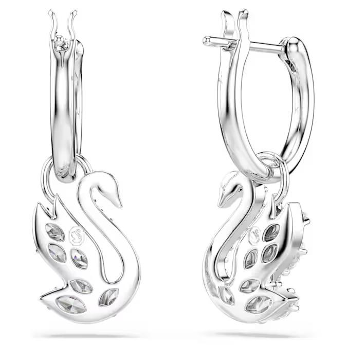 Swan drop earrings Mixed cuts, Swan, White, Rhodium plated