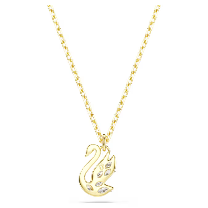 Swan pendant Mixed cuts, Swan, White, 18K gold finish