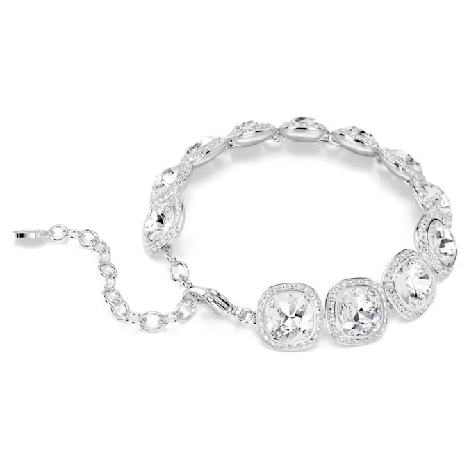 Una Angelic bracelet Cushion cut, White, Rhodium plated