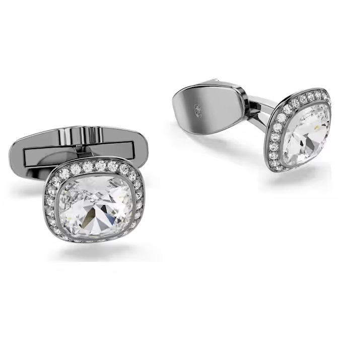 Una Angelic cufflinks Cushion cut, White, Ruthenium plated