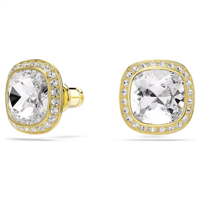 Una Angelic stud earrings Cushion cut, White, 18K gold finish