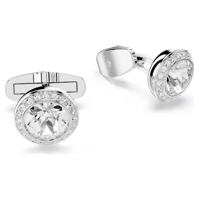 Una Angelic cufflinks Round cut, White, Rhodium plated