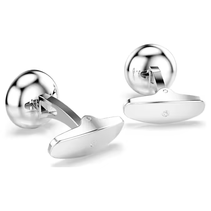 Una Angelic cufflinks Round cut, White, Rhodium plated