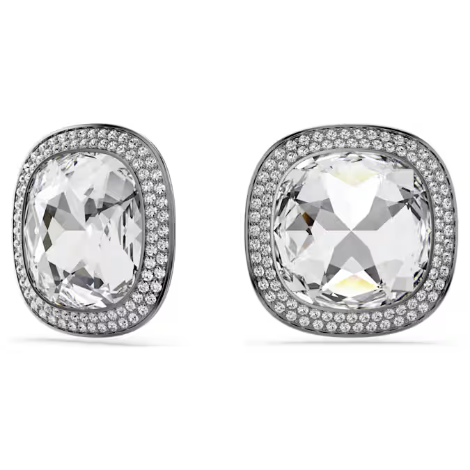 Una Angelic clip earrings Cushion cut, White, Ruthenium plated