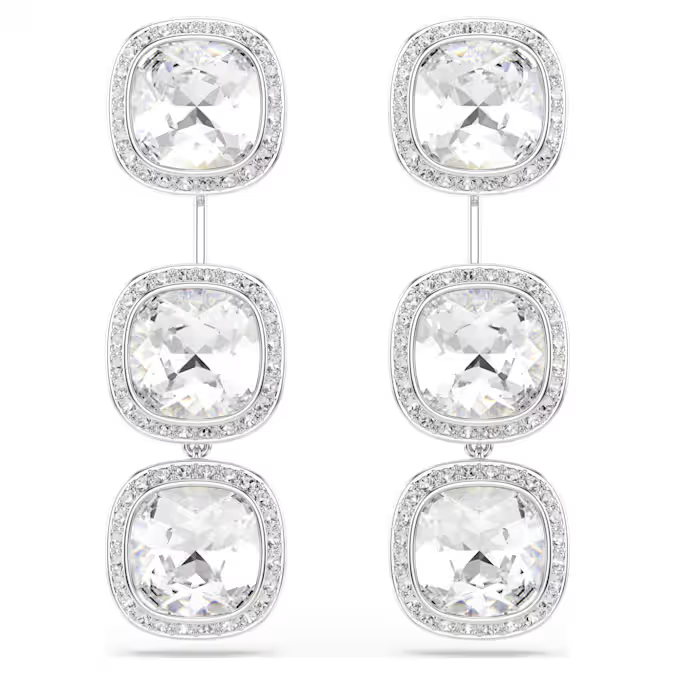 Una Angelic earrings Cushion cut, White, Rhodium plated