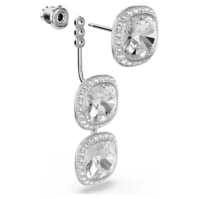 Una Angelic earrings Cushion cut, White, Rhodium plated