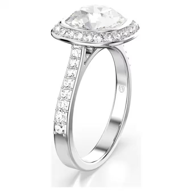 Una Angelic halo ring Cushion cut, White, Rhodium plated