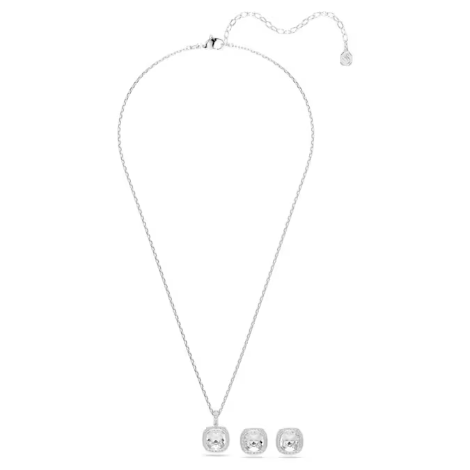 Una Angelic set Cushion cut, White, Rhodium plated
