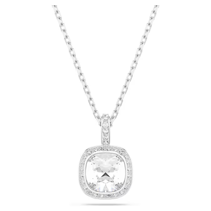 Una Angelic set Cushion cut, White, Rhodium plated