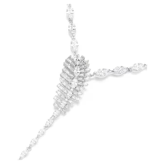 Vienna Y necklace Mixed cuts, Feather, White, Rhodium plated