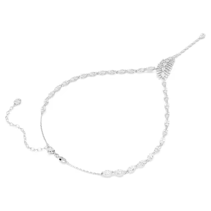 Vienna Y necklace Mixed cuts, Feather, White, Rhodium plated