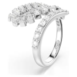 Vienna open ring Mixed cuts, Feather, White, Rhodium plated