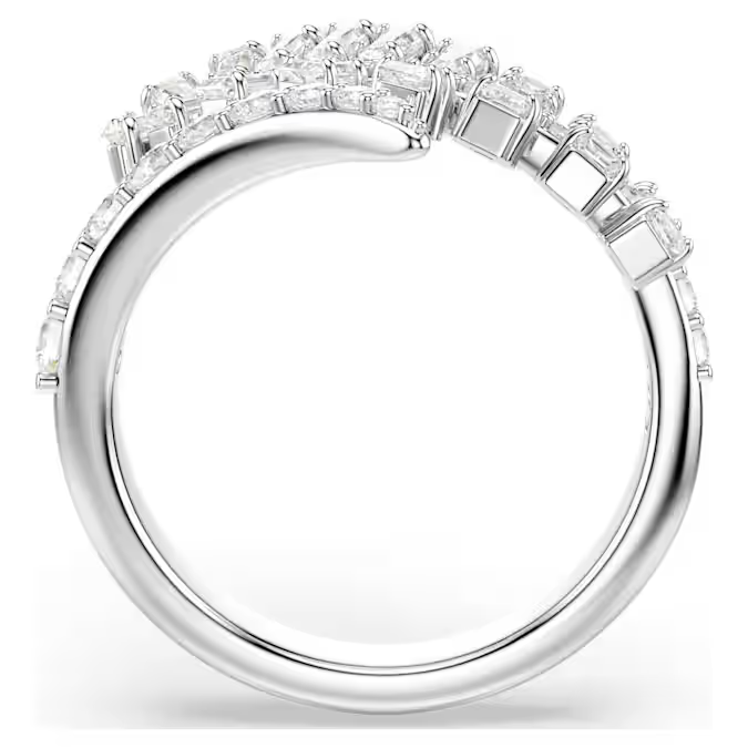Vienna open ring Mixed cuts, Feather, White, Rhodium plated
