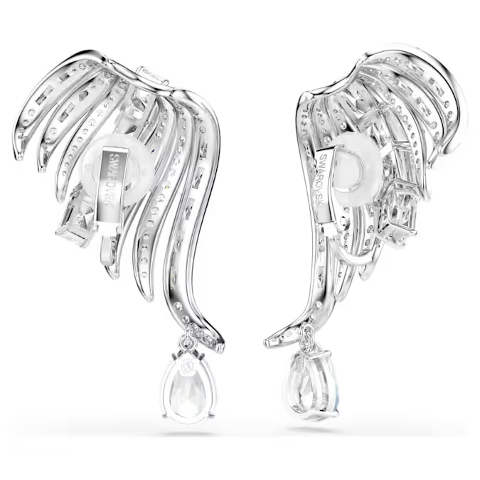 Vienna clip earrings Mixed cuts, Swan, White, Rhodium plated