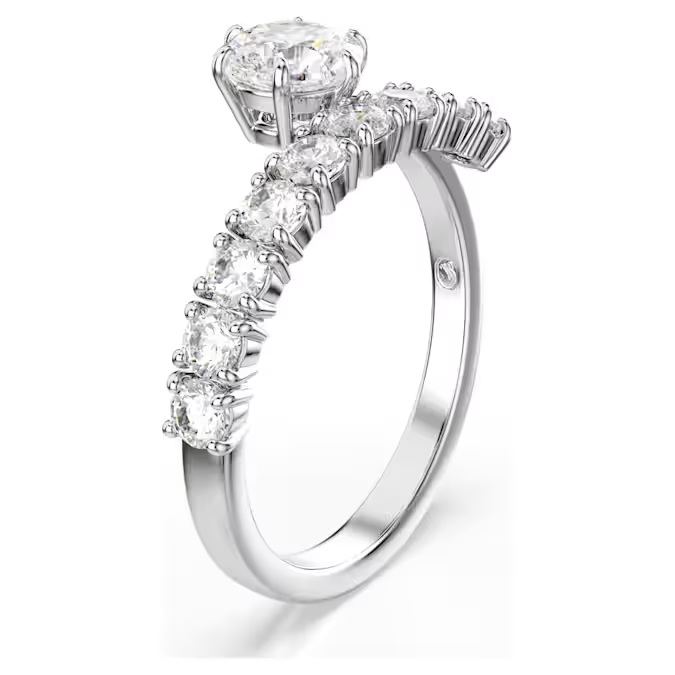 Matrix open ring Round cut, White, Rhodium plated