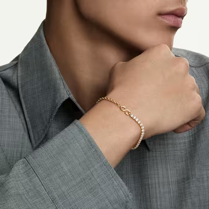 Matrix bracelet Round cut, White, 18K gold finish
