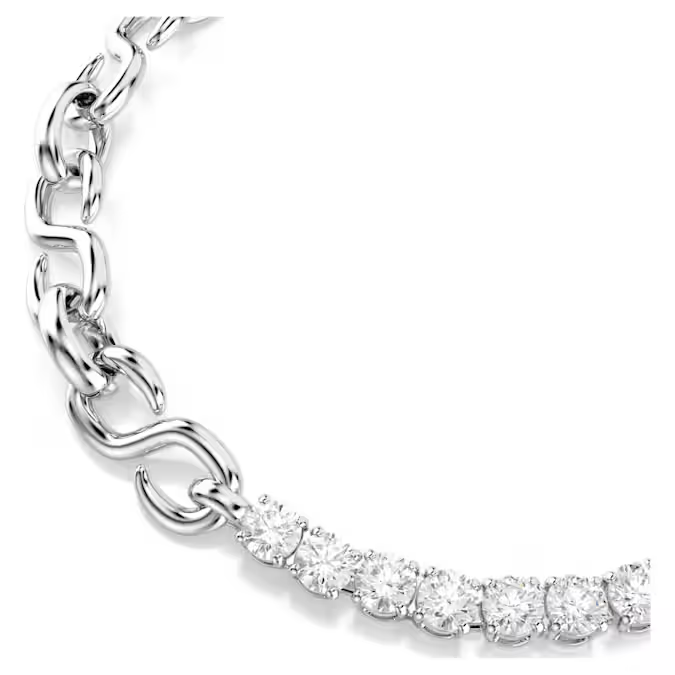 Matrix bracelet Round cut, White, Rhodium plated