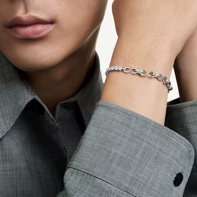 Matrix bracelet Round cut, White, Rhodium plated