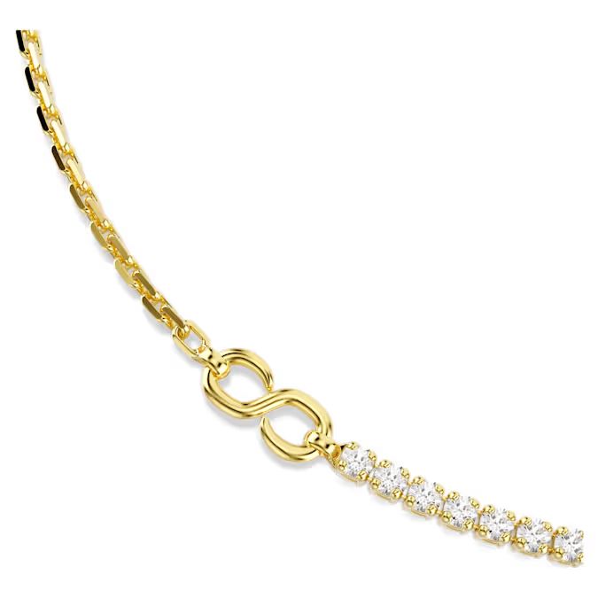 Matrix necklace Round cut, White, 18K gold finish
