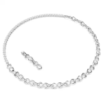 Matrix necklace S-shape, Round cut, White, Rhodium plated