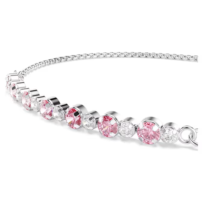 Matrix bracelet Round cut, Pink, Rhodium plated