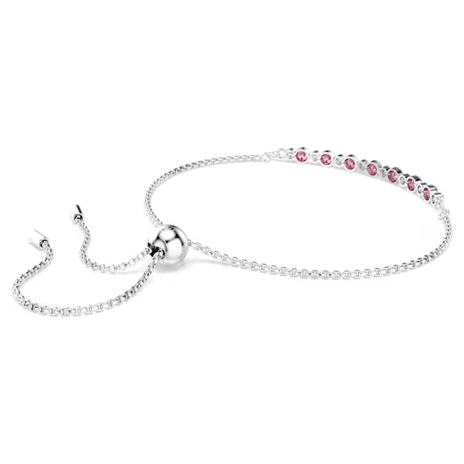 Matrix bracelet Round cut, Pink, Rhodium plated