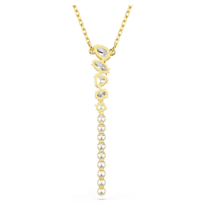 Mesmera Y necklace Mixed cuts, White, 18K gold finish