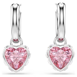 Chroma drop earrings Heart, Pink, Rhodium plated