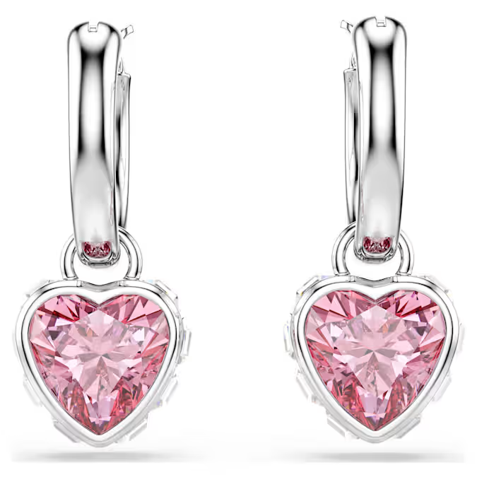 Chroma drop earrings Heart, Pink, Rhodium plated