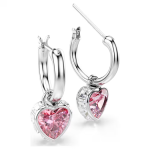 Chroma drop earrings Heart, Pink, Rhodium plated