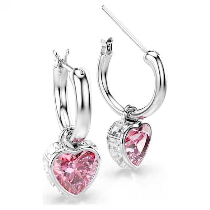 Chroma drop earrings Heart, Pink, Rhodium plated