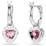Chroma drop earrings Heart, Pink, Rhodium plated
