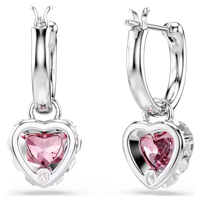 Chroma drop earrings Heart, Pink, Rhodium plated
