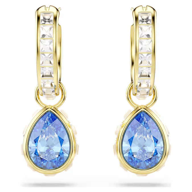 Chroma drop earrings Pear cut, Blue, 18K gold finish