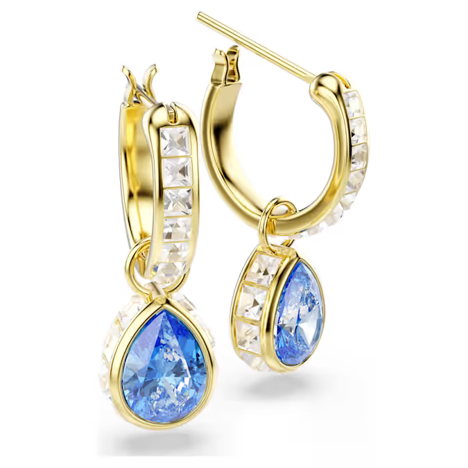 Chroma drop earrings Pear cut, Blue, 18K gold finish