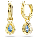 Chroma drop earrings Pear cut, Blue, 18K gold finish